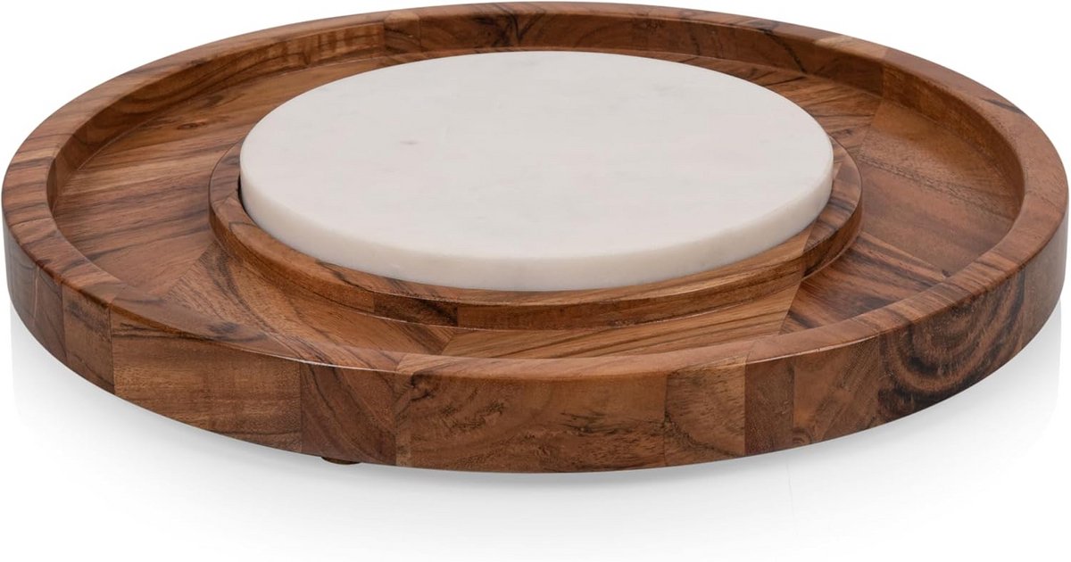 Luxe Kaasplank en Serveerplank Rond - Acacia Hout en Echt Marmer