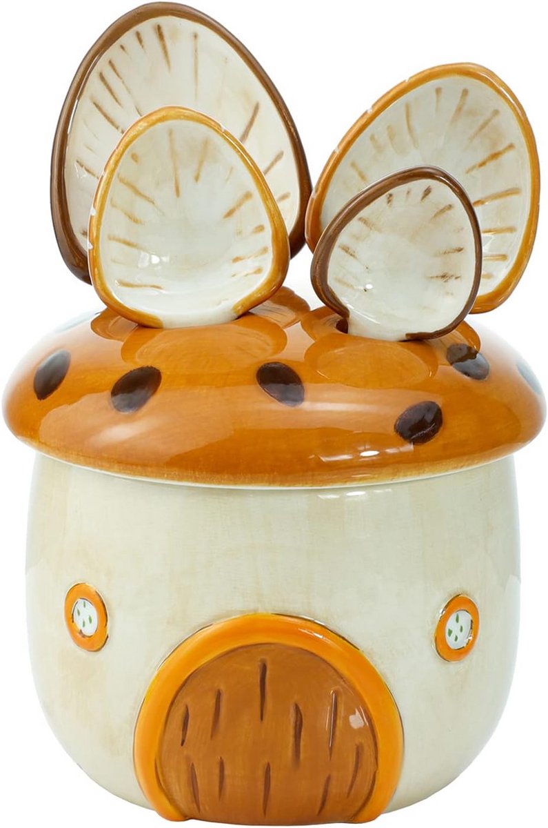 Set van 4 Porseleinen Maatlepels in Schattig Paddenstoel Huisjes Ontwerp