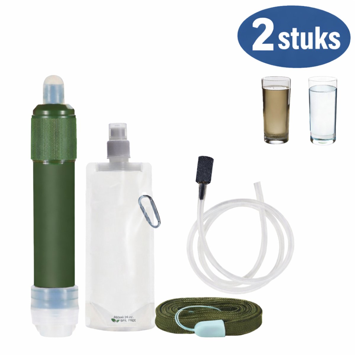 AUM® Waterfilters Survival - 2 Sets - Waterfilter Noodpakket - Waterzuiveringsapparaten - Waterfiltersysteem - Voor Noodpakket en Noodsituaties - Outdoor - Hiking & Wandelen Waterfilter Set