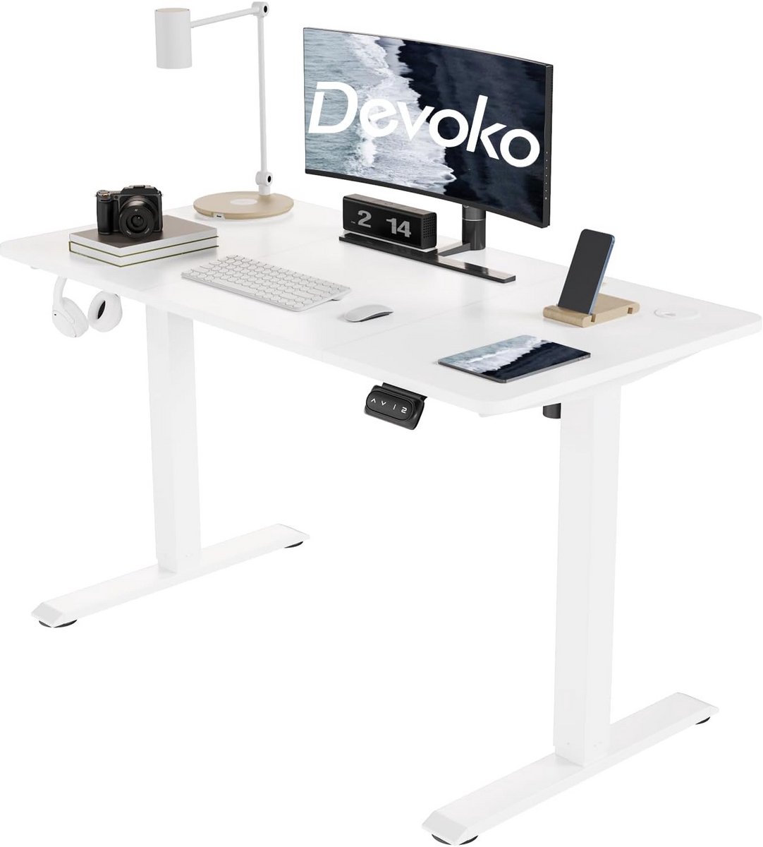 Elektrisch In hoogte Verstelbaar Bureau 120x60 cm met Opbergopties - Wit Zit-Sta Bureau