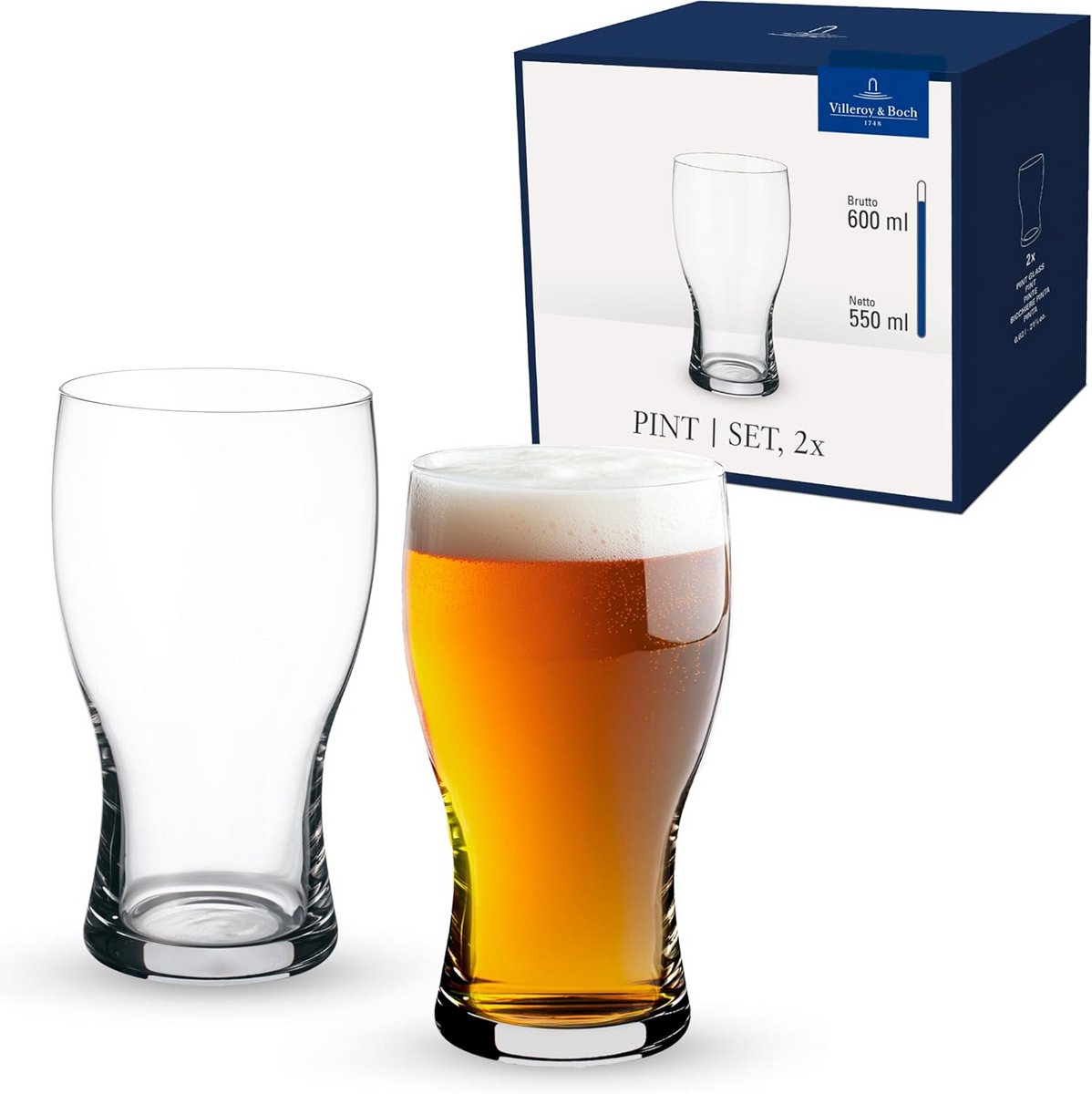 Set van 2 Bierpintglazen van Kristalglas 650 ml