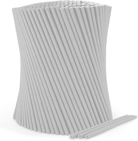 wisefood Papieren rietjes, 2000 stuks, witte rietjes van papier, 8 mm