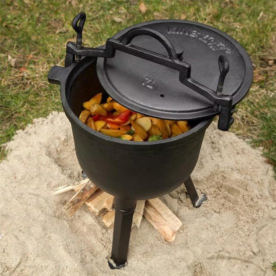 Gietijzeren Kazan Ketel (Jachtketel) - 7 Liter - Ideaal voor Kampvuur en Goulash — afbeelding 2