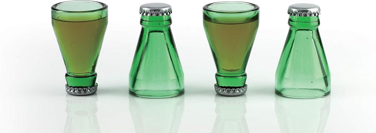 Set van 4 Gerecyclede Drinkglazen in Cadeaubox - Groen Glas en Metaal