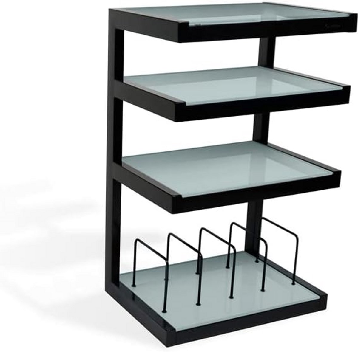 Hifi Vinylkast met Glazen Planken voor Audioapparatuur en Platenopslag