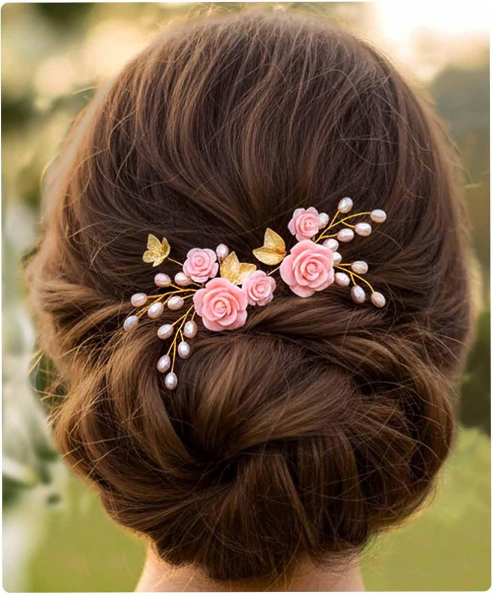 Set van 2 Gouden Haarspelden met Parel en Bloem - Bruiloft Haaraccessoires voor Bruiden