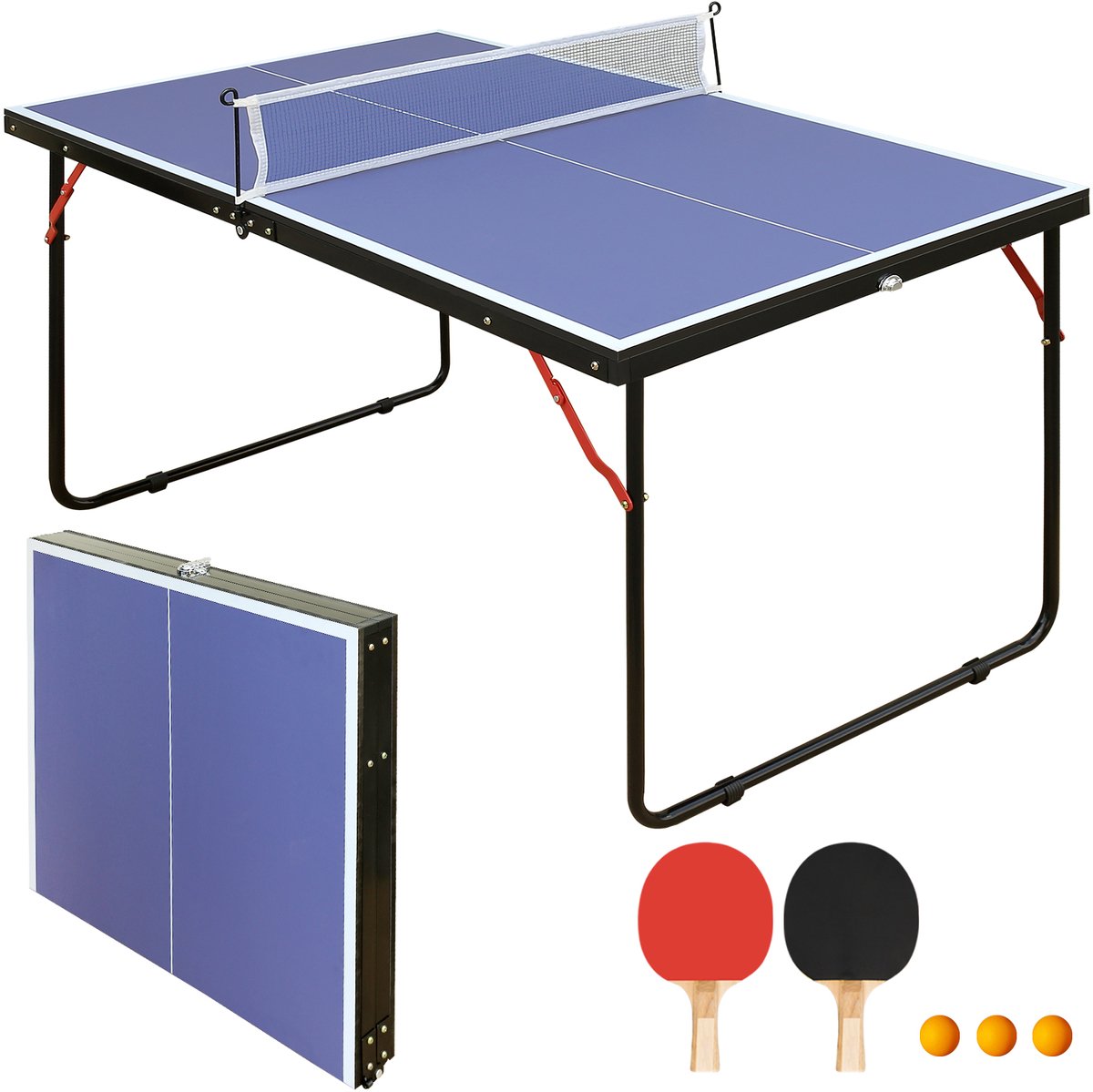 Opvouwbare tafeltennistafel van 137,2 cm/4,5 ft, draagbare pingpongtafelset met net, 2 tafeltennisbatjes en 3 ballen. Geschikt voor binnen- en buitenspellen. Gemakkelijk op te bergen.