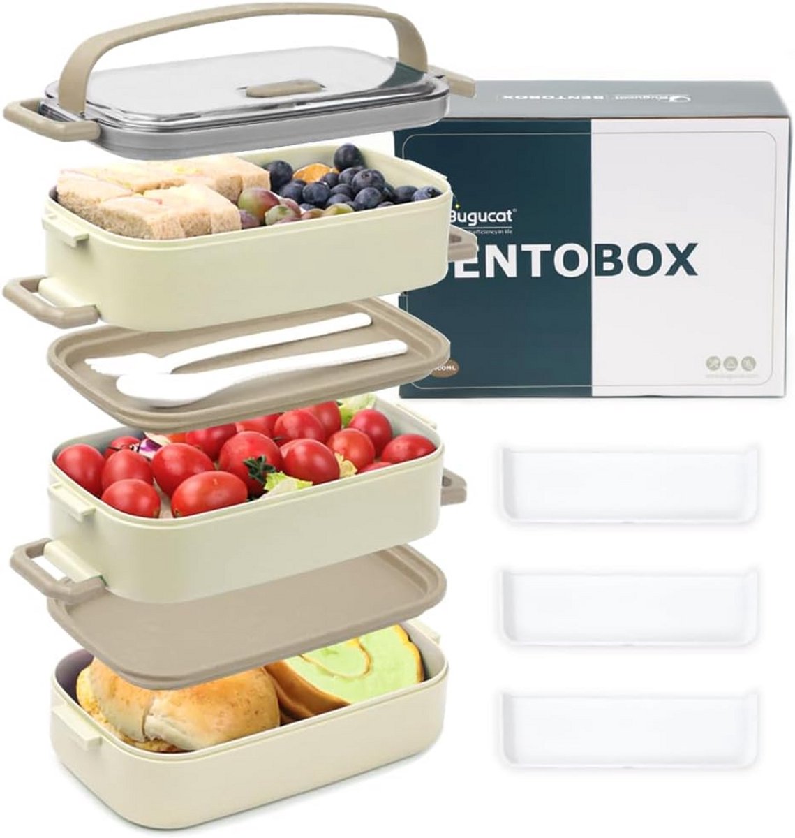 Grote Bento Lunchbox 2400ML met 3 Vakken en Lepel voor School en Werk