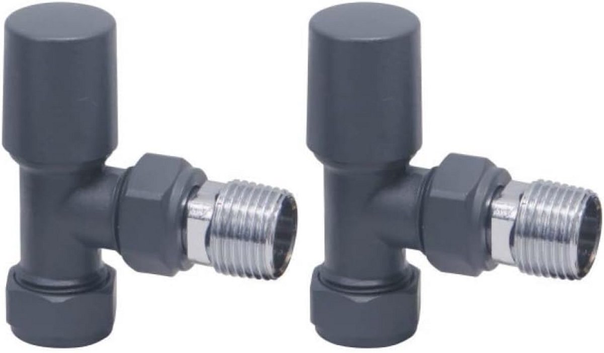 Antraciet Hoekige Handdoekradiator Kranen Set 15mm x 1/2''