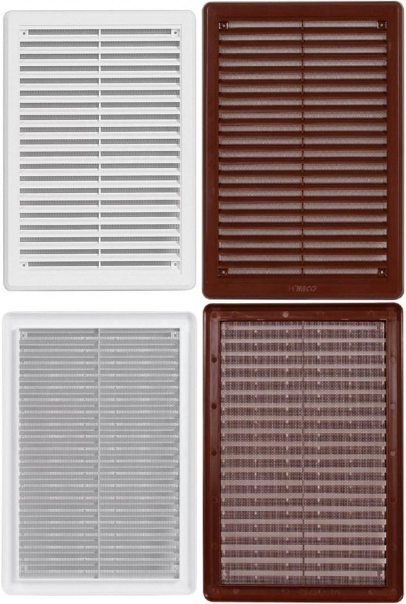 Ventilatierooster voor Binnen en Buiten ASA Kunststof Wit Diverse Maten Toevoer Afvoerlucht Rooster met Insectennet