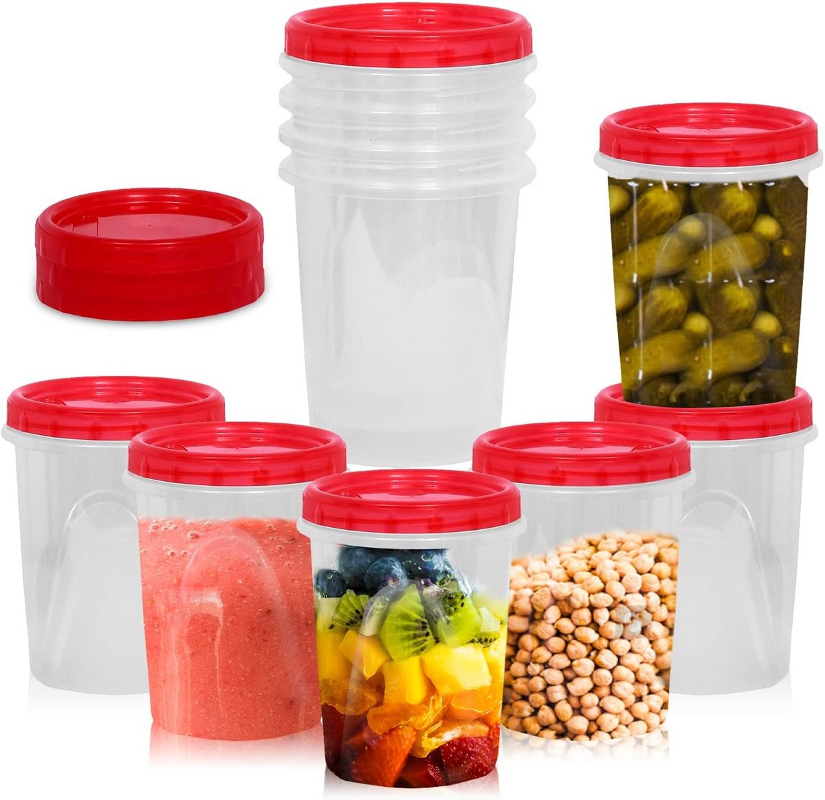 12x Luchtdichte Stapelbare Deli Containers Rood Met Schroefdeksels - Ideaal voor Maaltijdbereiding, Snacks en Restjes - Magnetron & Vriezer Veilig