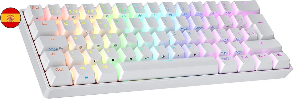 Mechanisch Gaming Toetsenbord 60% Hot-Swappable Optische Switches Ingebouwde Demping RGB Wit Spaans QWERTY