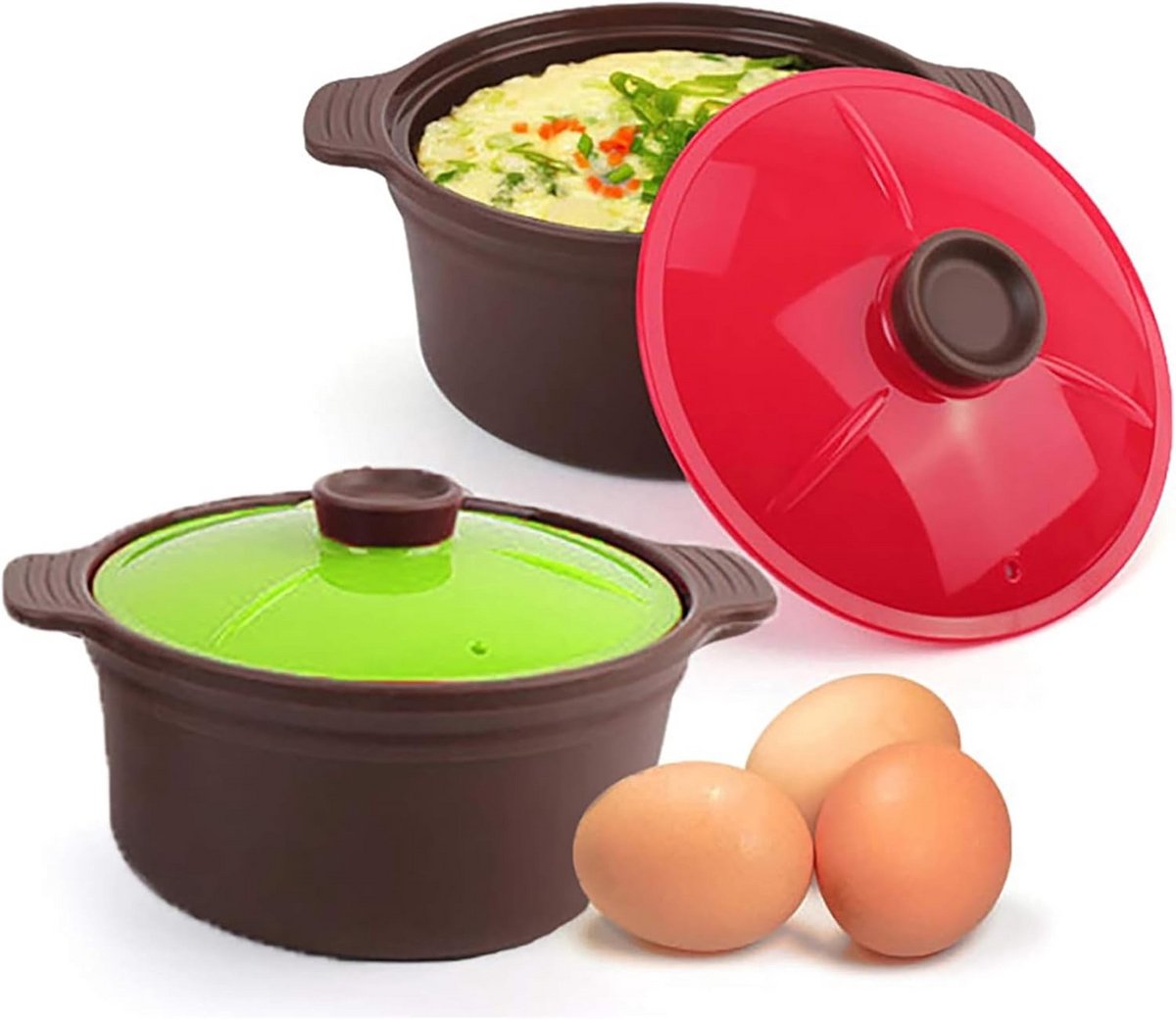 Set van 2 Siliconen Magnetron Stoomkokers met Deksel en Handvatten