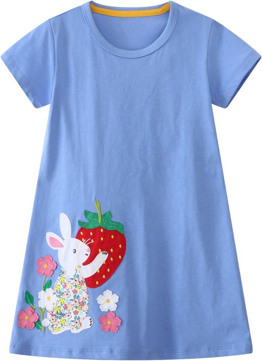 Katoenen Zomerjurk voor Meisjes met Korte Mouwen en Borduurwerk - Casual Shirtjurk