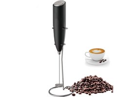 Melkopschuimer - Melkopschuimer Electrisch - Handmelkschuimer Met Standaard - Elektrische Garde - Mini-Melkschuimer - Voor Cappuccino, Frappé, Matcha, Warme Chocolademelk - Zwart