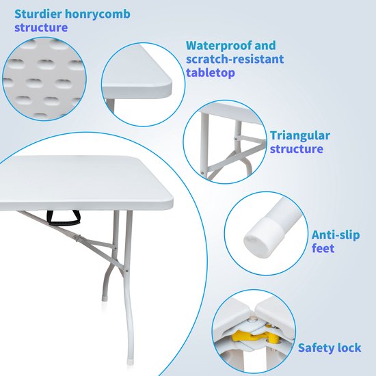 Campingtafels 180.34 cm - Opklapbare Vrijetijdstafel - Voor Binnen En Buiten - Roestbestendig - Metaal - Wit — afbeelding 5