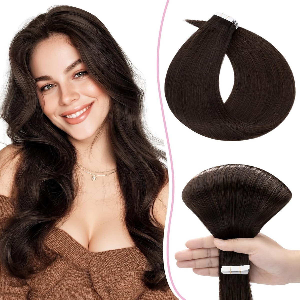 Echte Tape-in Haarverlenging Donkerbruin - 10 Stuks Onzichtbare Skin Weft Extensions