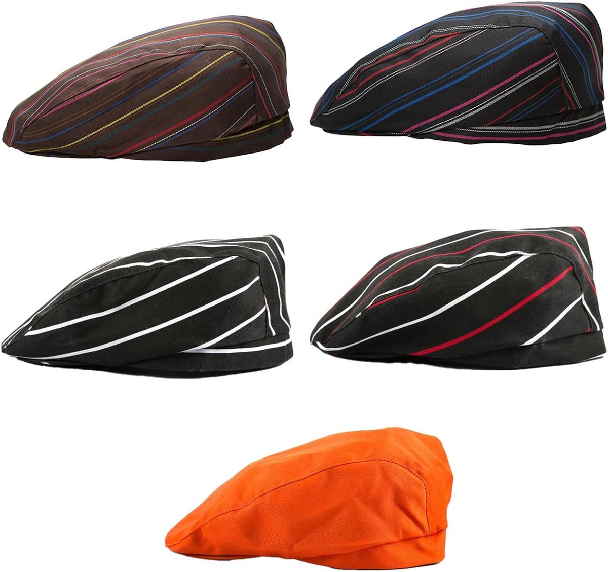 Set van 5 Koks-/Serveer Hoeden voor Keuken en Horeca - Unisex - Zwart, Rood, Bruin