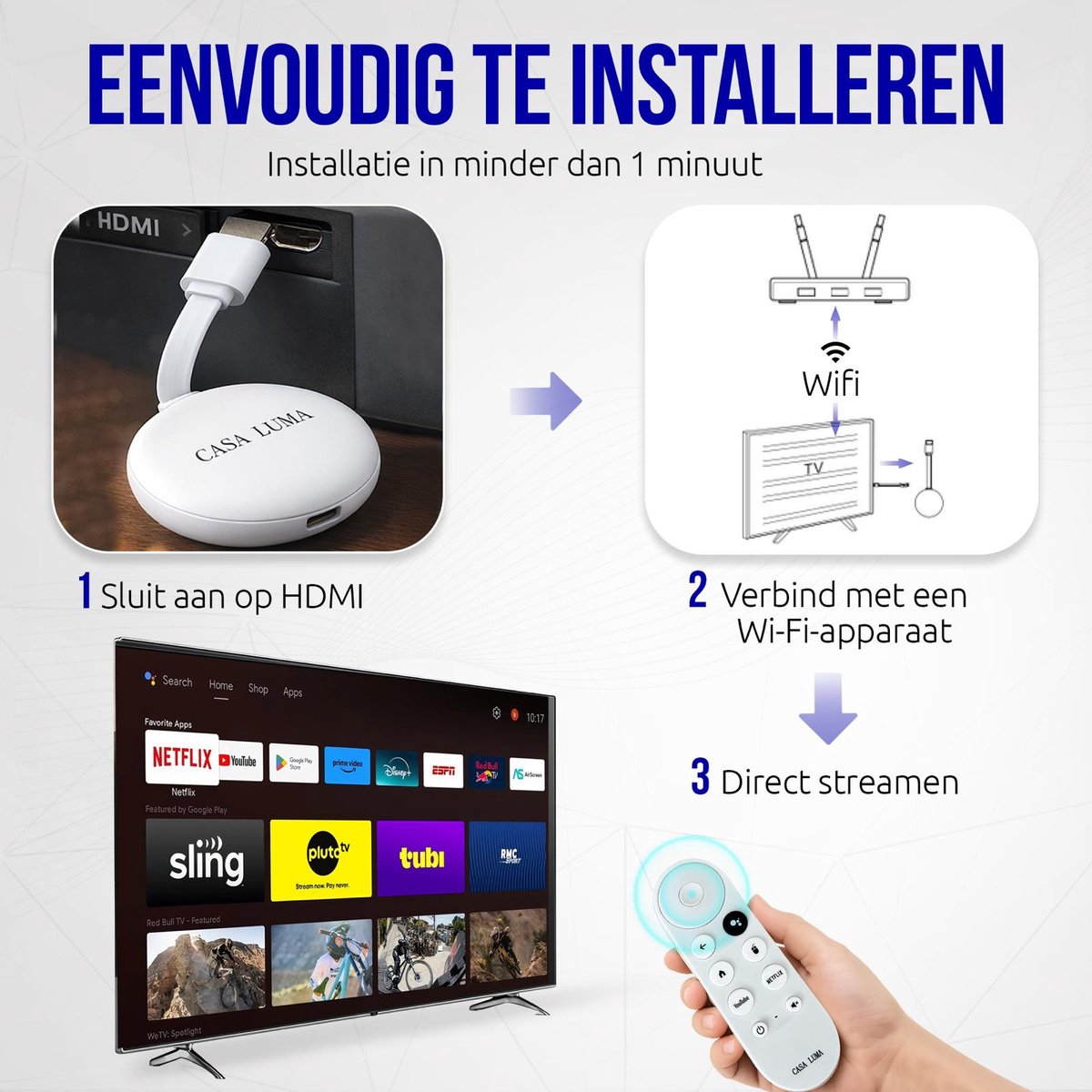 CASA LUMA Android TV Stick 4K Ultra HD –WiFi 6 – Google Assistant & Spraakbediening – Smart TV Box – Netflix , YouTube, Disney+ - Google Play – Chromecast Alternatief — cadeau in Elektronica - foto 4
