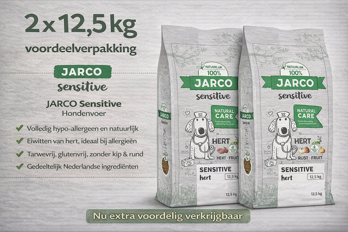 Jarco Dog Sensitive Natural Care Hert - Hondenvoer - 2x 12.5 kg Voordeelverpakking