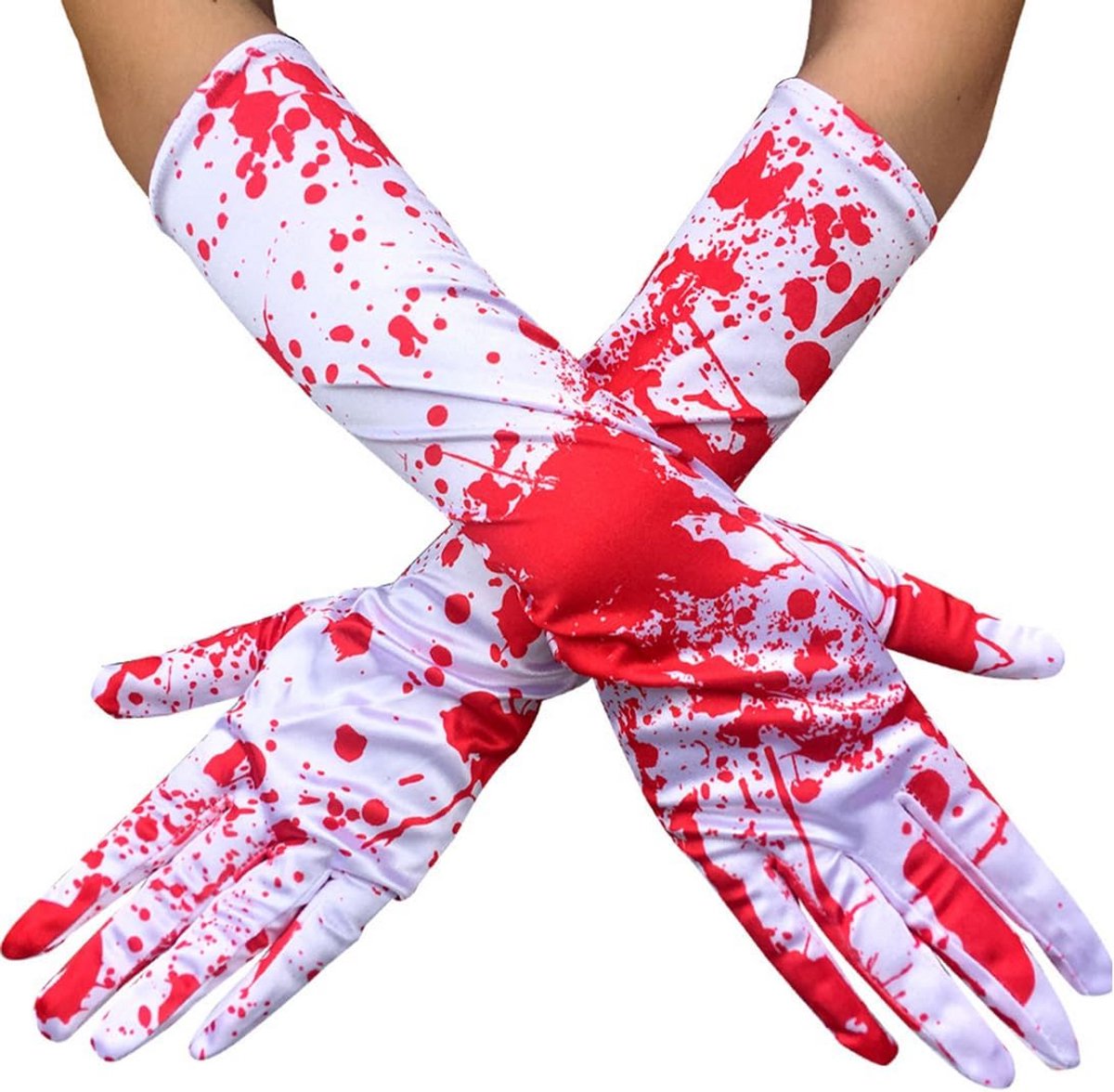 Lange Witte Bloedige Halloween Handschoenen voor Zombie en Horror Kostuums