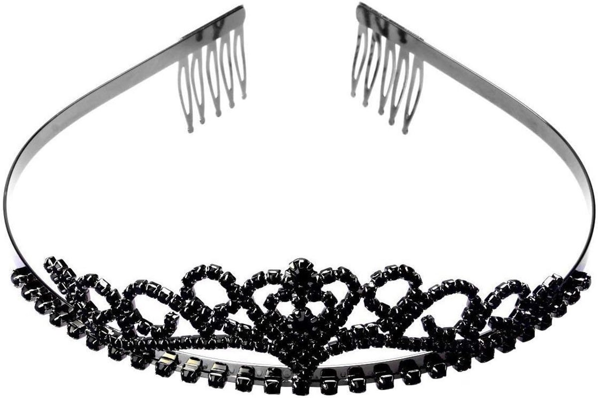 Glanzende Hartvormige Tiara met Kammetje voor Bruiloften en Feestjes - Zwart