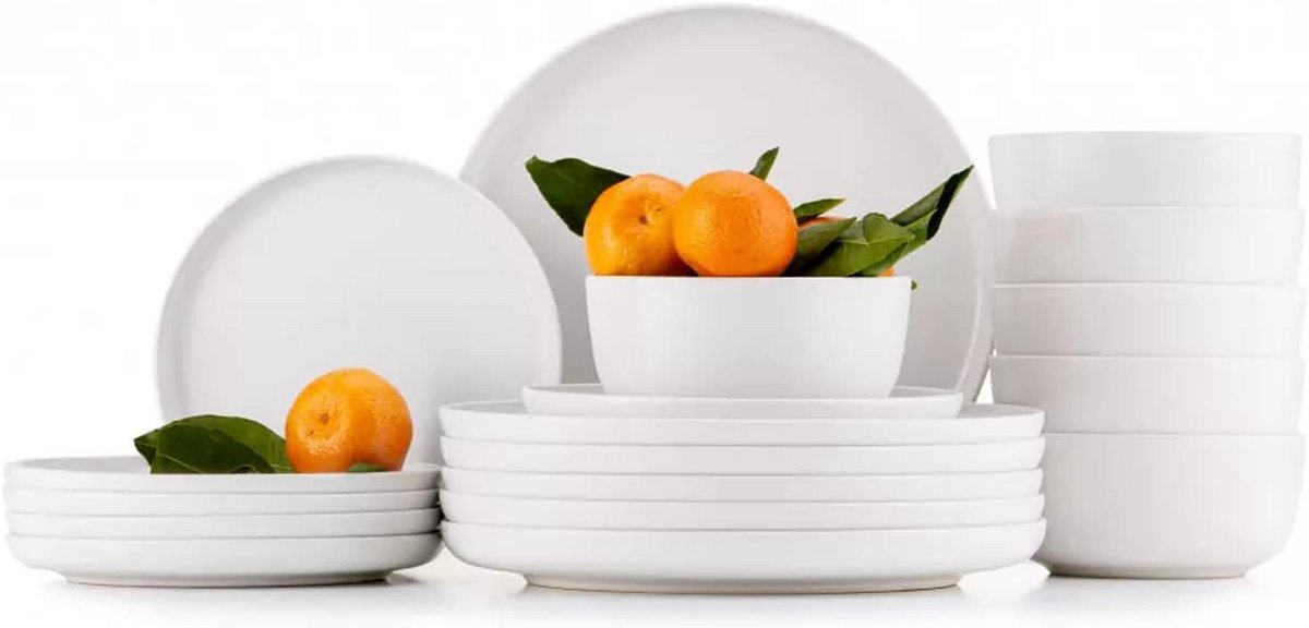 Elegante Witte Servies Set voor 6 Personen - 18-Delig Borden en Kommen Set