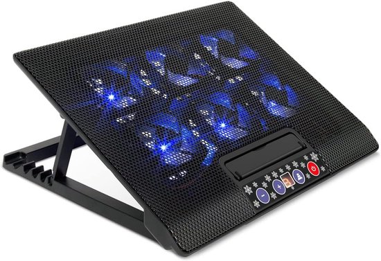 Laptop Koelmat met 6 Stille Ventilatoren en Blauwe LED - Voor 30-43 cm Notebooks - Verstelbaar & 2 USB Poorten