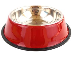 Hondenvoerbak - Roestvrijstalen hondenvoerbak - Voerbak voor huisdieren - Voer- en waterbak voor honden - Met antislip rubberen voet - Geschikt voor kleine honden, middelgrote honden en katten - Rood