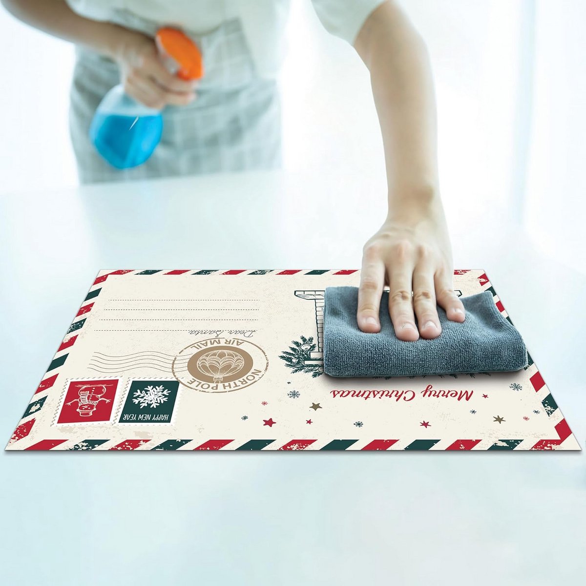 Set van 4 Kerst Tafelloper PVC - Antislip en Wasbaar Tafelonderzetters 48x33 cm
