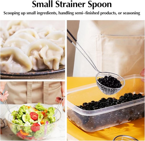 6 Stuks - Fondue netjes - RVS Fonduenetjes - Fonduenet - Fonduenetten - Fondue mandjes - Fondue Zeef - met handvat - voor boba parels, pasta, tortellini, gehaktbal en koken — afbeelding 4
