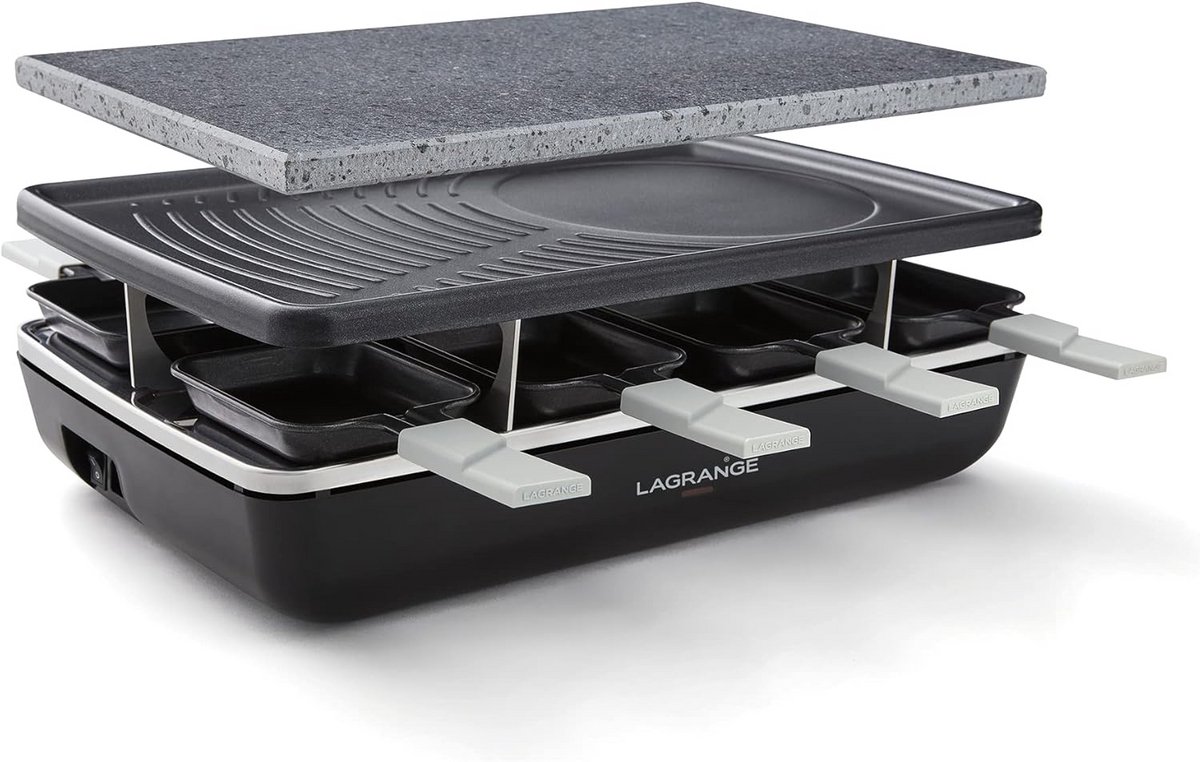 Multifunctionele Raclette Grill met Steen, 4-in-1 voor Raclette, Steenbakken, Grillen en Pannenkoeken