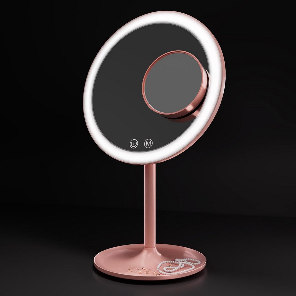Oplaadbare Make-up Tafelspiegel met Verlichting 3 Lichtkleuren en 3x Vergroting