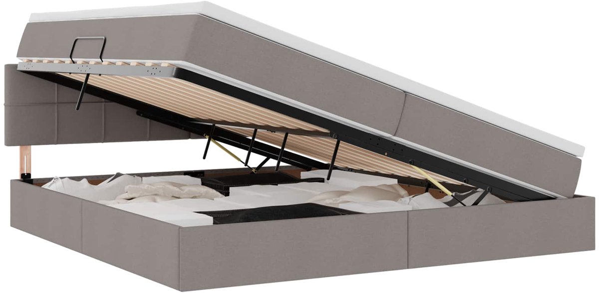 vidaXL LED - opbergbed - met - matras - Taupe - 200 - x - 200 - cm - Stof