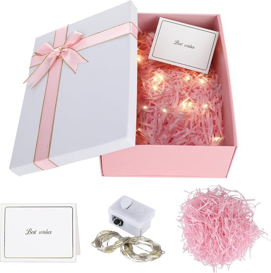 Scatole Regalo Bianche Con Coperchio E Nastro Di Seta – 25x18x8,5 Cm – Set Completo Con Biglietto Auguri E Carta Tritta – Per Compleanni, Matrimoni, Natale - 2