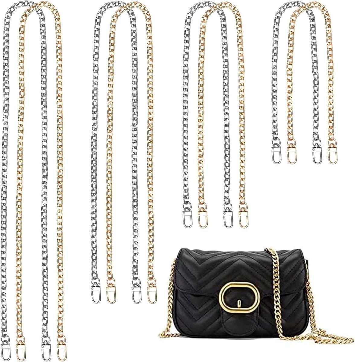 Set van 8 Handtassen - Gouden Ketting Tas Ketting - Zilver voor DIY Tassen - Schouderband - Dames Tas - Metalen Ketting - Schoudertas - Clutch