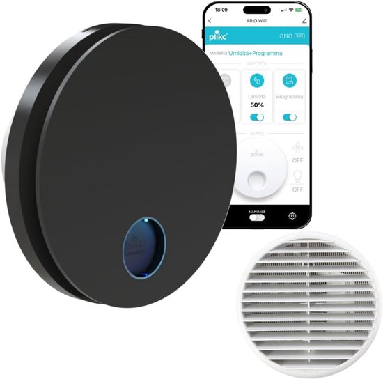 plikc - WIFI wandventilator met axiale afzuiging serie Ario W met vochtsensor en timer - 100% Made in Italy wandrooster (goud 90, wit