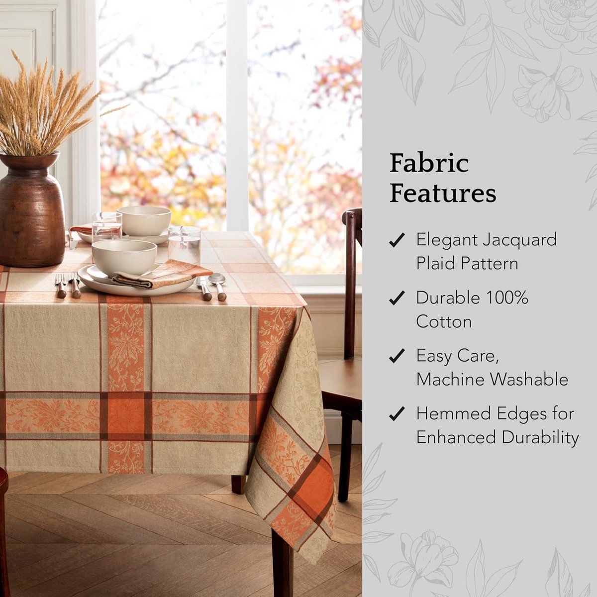 Rechthoekig Jacquard Tafelkleed Katoen Herfst Bladeren Voor Thanksgiving en Diner