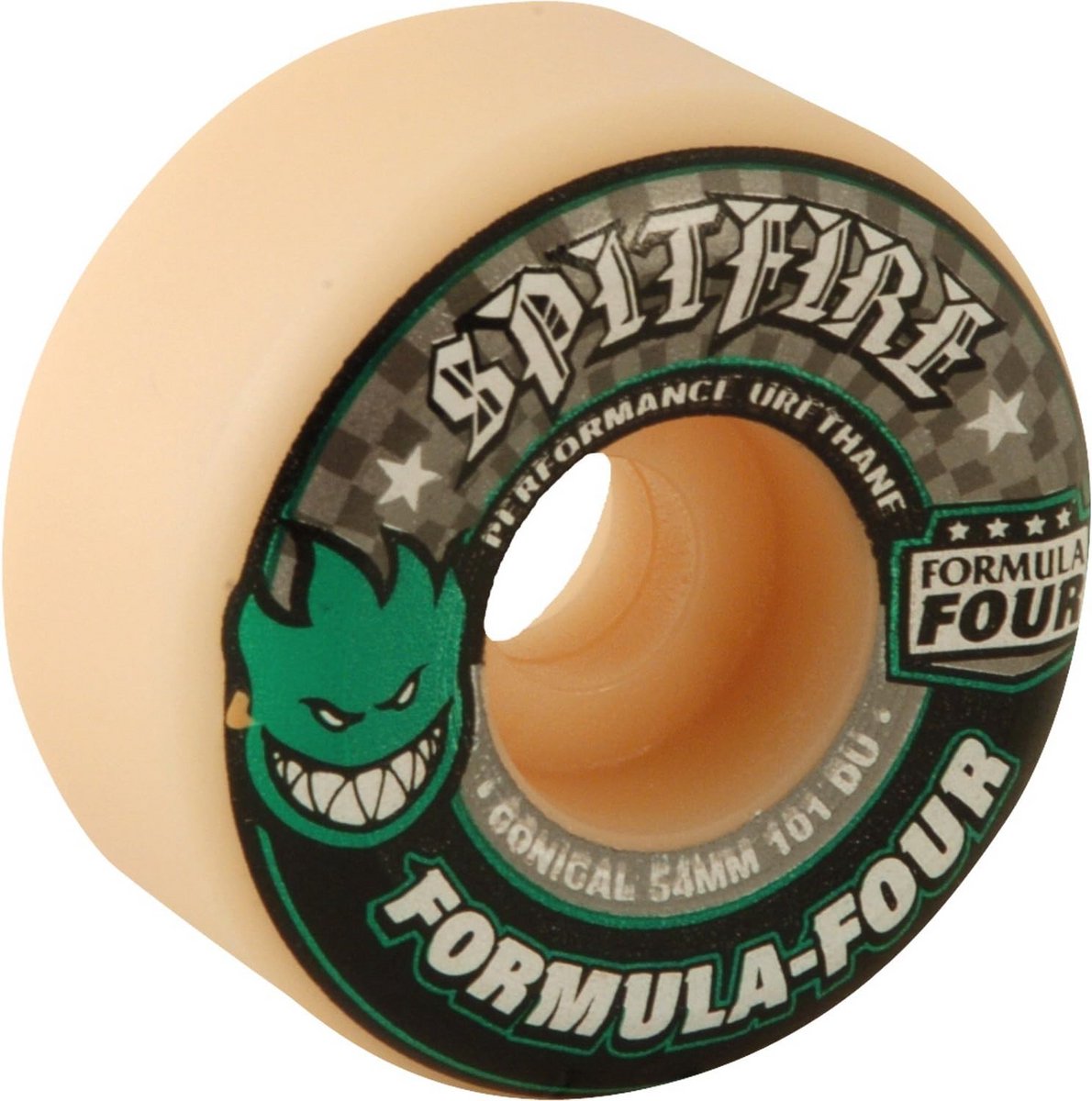 Skateboard Wielen Set van 4 - 54mm 101a Conisch - Duurzaam Wit met Groene en Zwarte Details