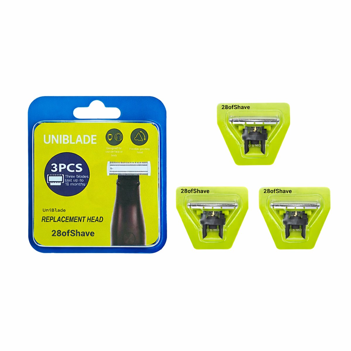 28ofShave Vervangende Scheermessen – 3 Stuks – Compatibel met Philips OneBlade & OneBlade Pro – Vervangmes / Scheerkop – Voor Trimmen, Stylen en Scheren - scheermesjes / mesjes