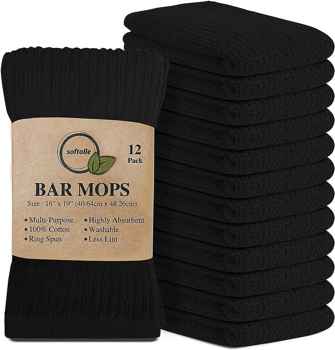Keukendoeken Set van 12 - Extra Absorberende Bar Doeken - 100% Katoen - Zwart