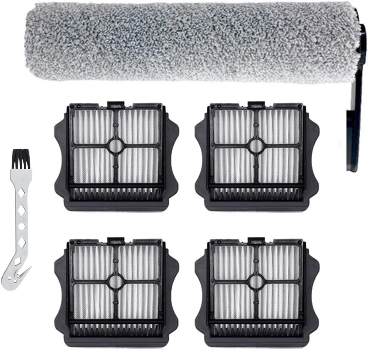 Accessoireset - 6 stuks - geschikt voor Tineco Floor One S5 - FLOOR ONE S5 PRO - S5 PRO 2 - S5 PRO SERIES - IFLOOR 5 BREEZE - accustofzuiger (nat en droog) - Vervangingsonderdelen - Inclusief 1 borstelrollen en 4 HEPA-filters en 1 reinigingsborstel
