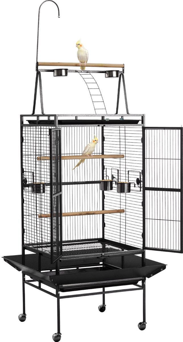 VEVOR Vogelkooi, 83x79x210cm, Open Bovenkant, Smeedijzeren Volière met Zitstokken, Lade en Plastic Voerbakjes, voor Valkparkieten, Monniksparkieten en Grijze Papegaaien