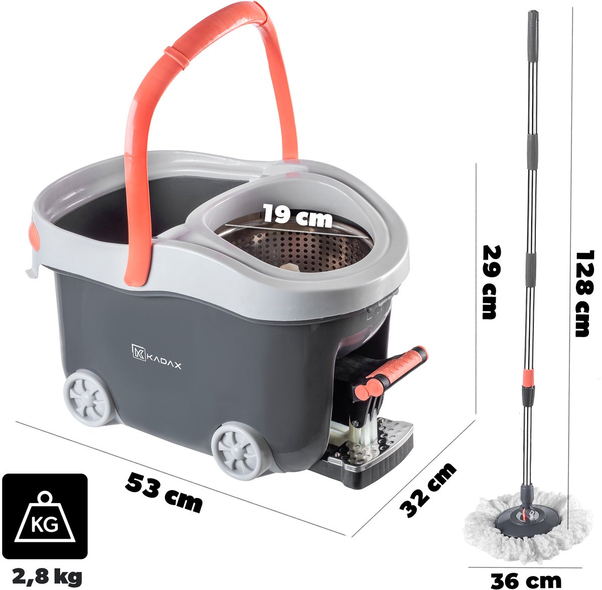 KADAX Roterende Mop met Emmer 12L Roterend met Wringer Ronde Telescoopsteel thumbnail 2