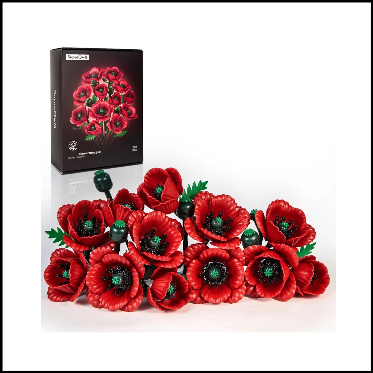 Rode Bloemen Bouwstenen Set - Creatief Botanisch Boeket - Flexibele Stelen en Bladeren - Perfect Voor Decoratie en Cadeau