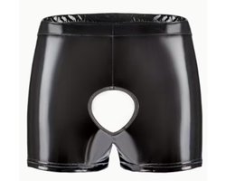 BamBella ® - Boxer short Maat S/M Datex Zwart (Latex en stof SM kleding BDSM met rits erotische heren kleding ondergoed lingerie onderbroek zwart