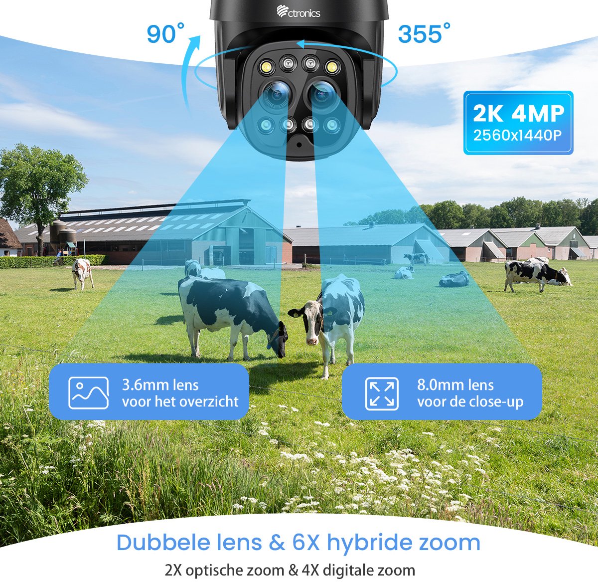 Ctronics 2.5K 4MP Buiten Camera met Nachtzicht - 2.4/5GHz WiFi - Dual Lens 6x Zoom Automatisch Volgen & Zoomen - IP66 Waterdicht - Beveiligingscamera Buiten (zwart) – foto 6