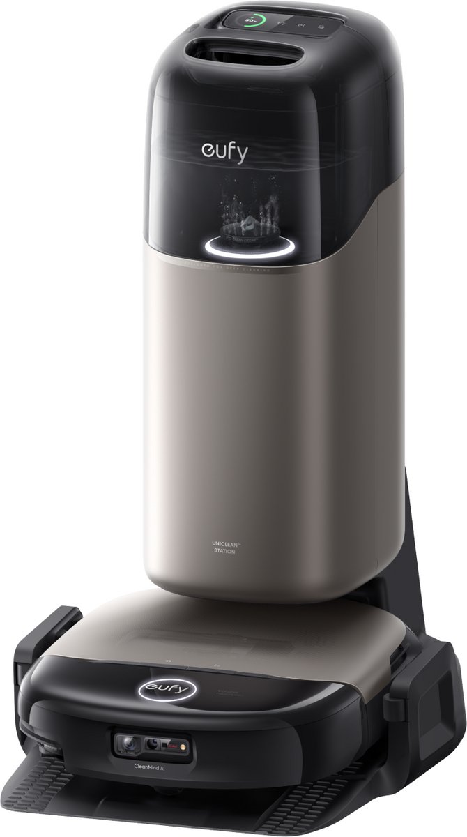 eufy S2 Nieuw 2026 Stofzuiger- en Dweilrobot HydroJet, 30kPa AeroTurbo™ 2.0-Zuigkracht, Vloerreinigingssysteem 2.0, EcoClean™ Elektrolyse, Randreiniging, Haarvrije DuoSpiral™ Borstels, 12-in-1 UniClean™ Station — afbeelding 2