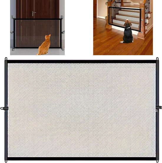 Intrekbaar Babyhekje, Hondenhekje, Uitschuifbaar Tot 185 Cm Breed 795 Mm Hoog Traphekje Met Veiligheidsslot Gaasveiligheidshekje Voor Trappen En Gangen Binnen Buiten Grijs P 010179433596