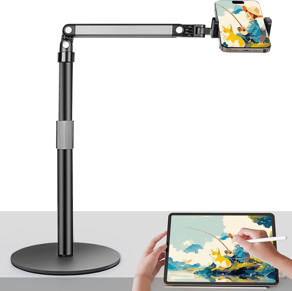 Famanu – Overhead telefoon statief voor tafel en bureau 360 graden verstelbare mount